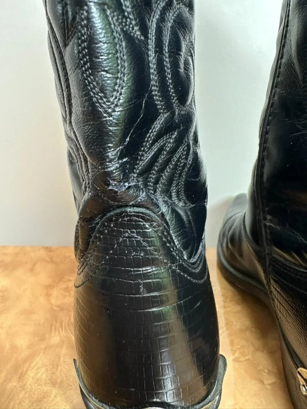 Laredo Black Lizard Print Western Cowboy Boots Silver Toe Men's 11D
